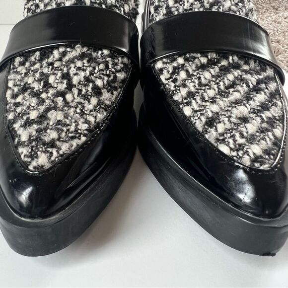 Zara Houndstooth Paton Black White Vegan Preppy Leather Loafer EU38 / US 7.5 - Picture 10 of 16